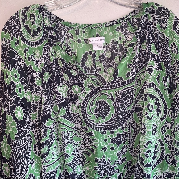 Liz Claiborne Size Large Floral Print Sheer Elastic Waist Blouse - Picture 6 of 9